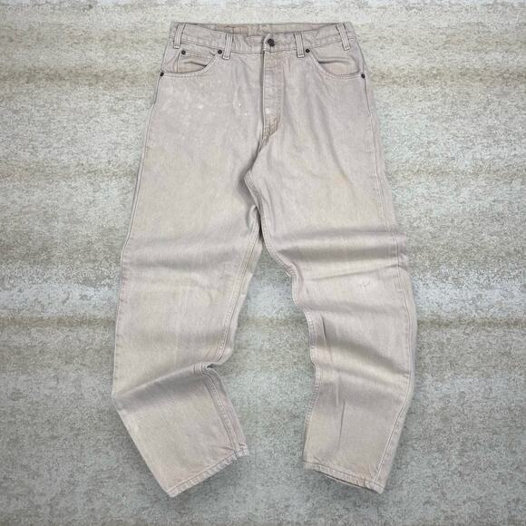 Vintage Orange Tab Levis 550 Jeans Relaxed Fit Tapered Leg Tan Wash Made USA 90s - Picture 2 of 6